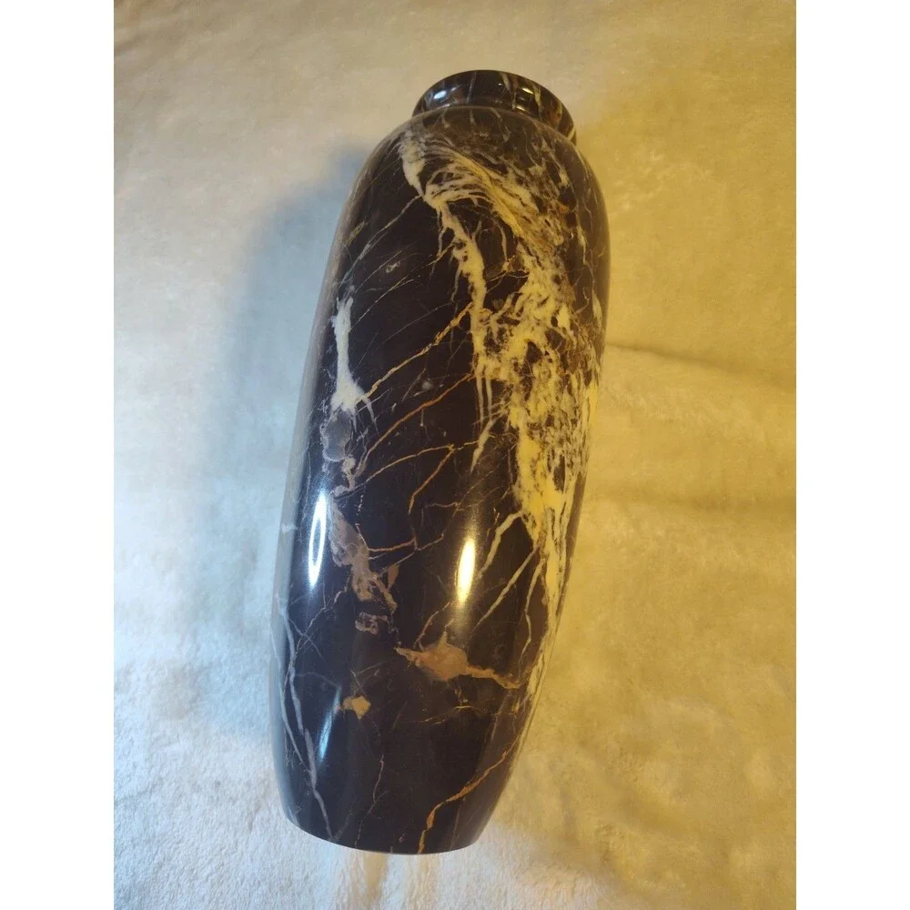 Vintage Late Mid Century 1970s European Honed Marble Vessel Vase Heavy
